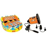 WOW Sports - Max Inflatable 3-Rider 510lb Towable Tube Bundle with Electric Air Inflator Pump