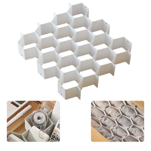 XPAPOV 8 piezas de divisor de cajón de panal de abeja organizador para ropa interior, separador ajustable para calcetines, joyas, cinturones, corbatas, ropa, maquillaje, artículos de oficina (blanco)