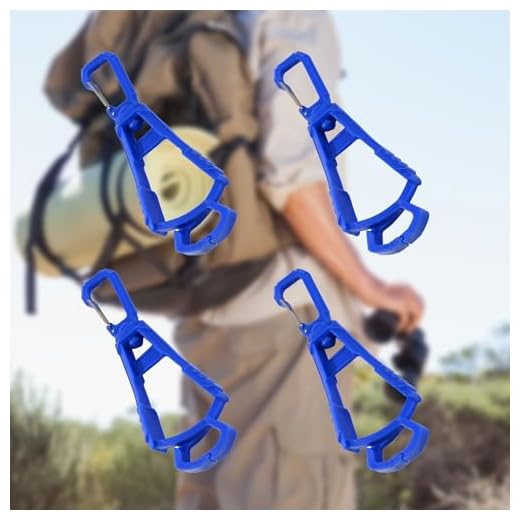 Blue Work Glove Clips 4 Pack, Heavy Duty Safety Glove Holder with Belt Clip for Construction, Outdoor, Industrial Use