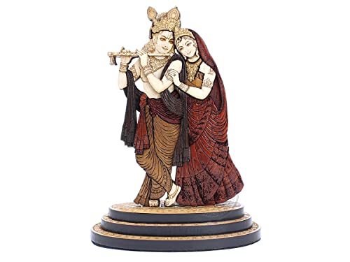 Estatua de Radha Krishna de madera tallada 4 pulgadas