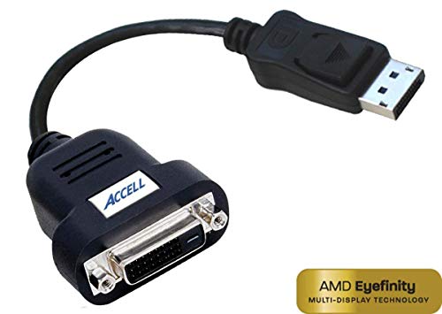 Accell DP to DVI Adapter - DisplayPort to DVI-D Single-Link Active Adapter - AMD Eyefinity Certified, 1920x1200 (WUXGA),Black,B087B-005B
