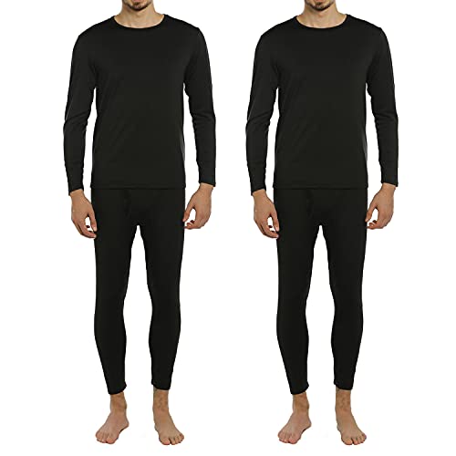 ViCherub Men's Thermal Underwear Set Long Johns Fleece Lined Warm Base Layer Thermals 2 Sets for Men Black and Black XXL