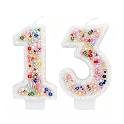 Birthday Candles, Pearl Sequin Number Candle Party Supplies (Number-13)