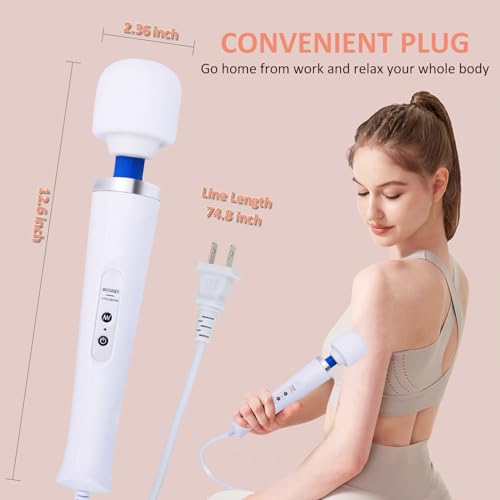 Image of Electric Wand Massager - Powerful Handheld Back Massager with 10 Rhythmical Speeds, Wired Deep Tissue Vibrating Massager for Muscle Aches, Neck, Shoulder & Foot Relief - White