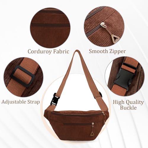 Cord Bauchtasche für Damen und Herren Gürteltasche Damen Verstellbarer Gurt Hüfttasche Bauchtasche Klein Brusttasche Bum Bags aus Cord für Outdoor Sport Laufen (Braun B)
