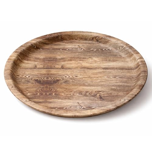 PARENCE. Plateau Rond Design Effet Bois 24 x 2 cm – Plateau Décoratif en Plastique Rigide – Élégant, Stable et Robuste – Service & Présentation