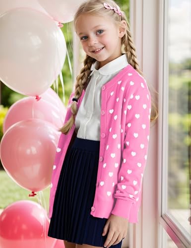 BOBOYOYO Girls Cardigan 100% Cotton Kids Heart Cardigan Sweater Valentines Long Sleeve Toddler Girl Soft Knit Cardigan4