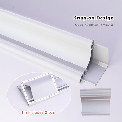Canale LED con profilo in alluminio con connettore angolare, alloggiamento per striscia luminosa da soffitto, canale lineare per strisce LED, installazione interna, 1,8 m (larghezza 2 2/5")