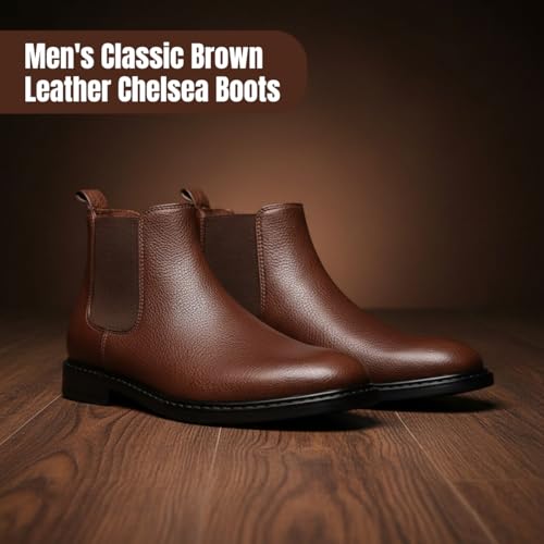 Image of CRACHERS Men's Classic Black Leather Chelsea Boots | Formal & Casual Slip-On Ankle Boots with Elastic Side Panel and Pull Tab | Durable & Stylish Lightweight Boots for Men