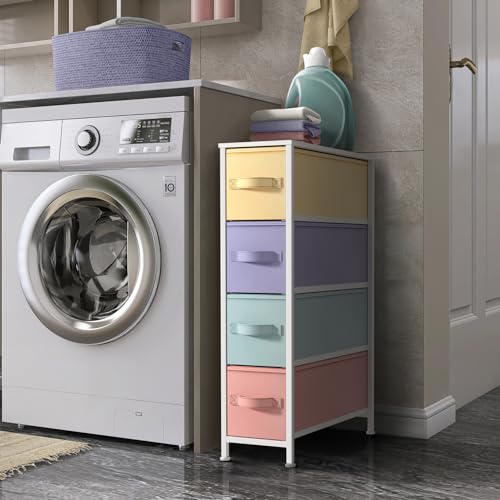Sorbus Kids Narrow Dresser with 4 Drawers - Vertical Slim Storage Chest of Drawers with Steel Frame, Wood Top & Easy Pull Fabric Bins for Small Spaces, Closets, Bedroom, Bathroom & Laundry — view 2