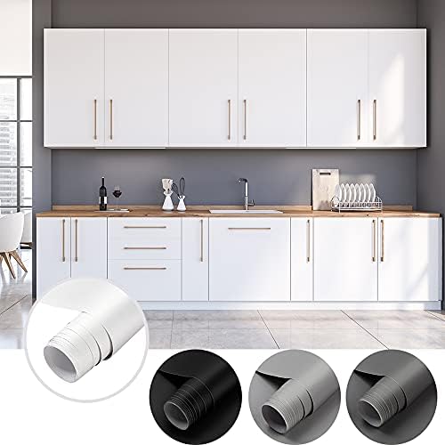 Cahomo Matt Grey Self Adhesive Wallpaper PVC Furniture Stickers Sticky Back Plastic 61 * 550cm (WxL) Decorative Waterproof Vinyl Film Roll DIY Refurbished for Walls Table Cabinets Kitchen Shelf Liner