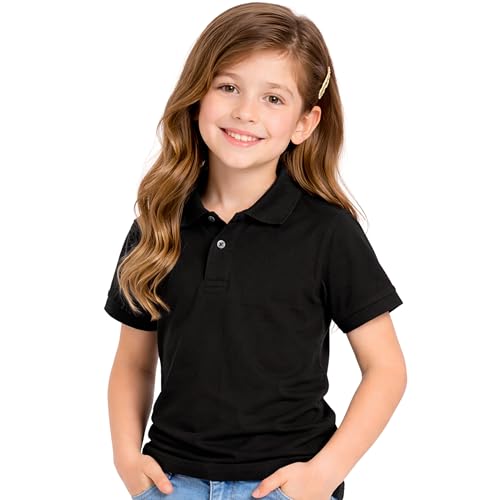 Image of Kids Girls Polo T-Shirt | Half Sleeves | 100% Organic Cotton Rich Bio-Wash Fabric | Ultra Soft & Breathable | Regular Fit | Plain Solid Color Casual Wear & School Uniform