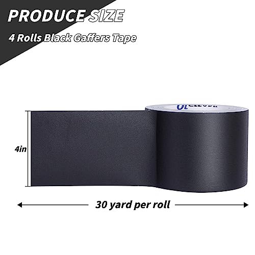 Image of 4 Pack Black Grade Gaffer Tape 4 Inch x 30 Yards, Floor Tape for Electrical Cords Cable Tape, Waterproof Rubber Adhesive No Residue Non-Reflective Matte Finish Gaff Tape, Multipurpose Gaffers Tape