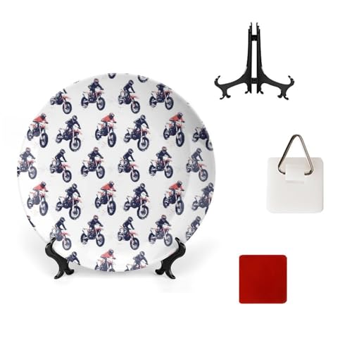DULAHR Dirt Bike Bone China Decorative Plate Ceramic Decorative Plate Home Wall Decor with Vertical Stand Decorative Plates