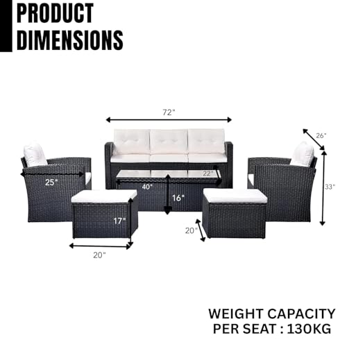 Image of Amazon Brand - Solimo Solara Outdoor 7 Seater Sofa Set | Balcony Sofa | Patio Furniture Sets | Conversation Sets | Wicker | Garden | Balcony | (Black & White)