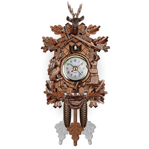 Ssguopte Wooden Cuckoo Clock for Wall - Vintage Bird Pendulum with Adjustable Button, Battery Operated Hanging for Living Room Decor