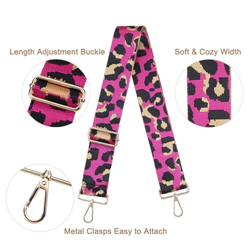 Image of uxcell Purse Strap Replacement, 31-51inch Adjustable Polyester Leopard 2inch Wide Crossbody Shoulder Strap for Handbag Guitar(Rose Red, Gold Buckle)
