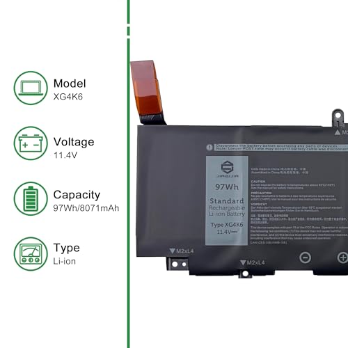 Image of XG4K6 CPX-F8CPG Laptop Battery Replacement for XPS 9700 9710 9720 9730 Precision 5750 5760 5770 Series Notebook 001RR3 01RR3 0F8CPG F8CPG Black 11.4V 97Wh 8071mAh