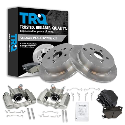 Image of TRQ Rear Brake Pad and Rotor Set Ceramic Rotors Calipers