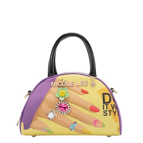 Nicole Lee Mini Dome Bag, Vegan Leather, Jeweled Floral Design (NAIL POLISH)