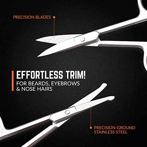 Stainless Steel Grooming Scissors - Eyebrow Scissor, Beard & Mustache Trimming Set, Small Curved & Rounded Tip Facial Hair Trimmer Kit For A Much Safer Ear, Nose Hair Clipper For Men & Travel Case #TOP3