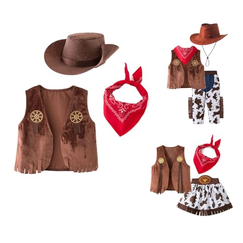 Generisch Cowboy Kostüm Kinder Unisex 3tlg Kinder Cowboy Kostüm Mit Weste Hut Und Halstuch Karneval Cowgirl Kostüms Mädchen Kinderkostüm Fasching Karneval Partys Cosplay Geschenk
