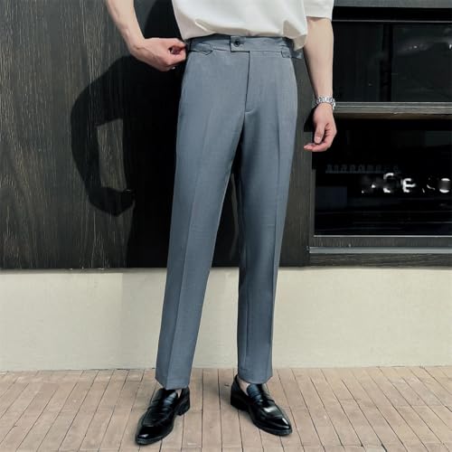 Men's High Waisted Straight Leg Trousers Casual Business Suit Pants British Style Gentleman Office Pants4