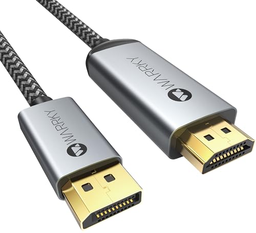 WARRKY 4K Câble DisplayPort vers HDMI (1440P 60Hz, 1080P 120Hz), Câble Adaptateur en Nylon Tressé Compatible avec Ordinateur Portable Lenovo, Insignia, HP,...