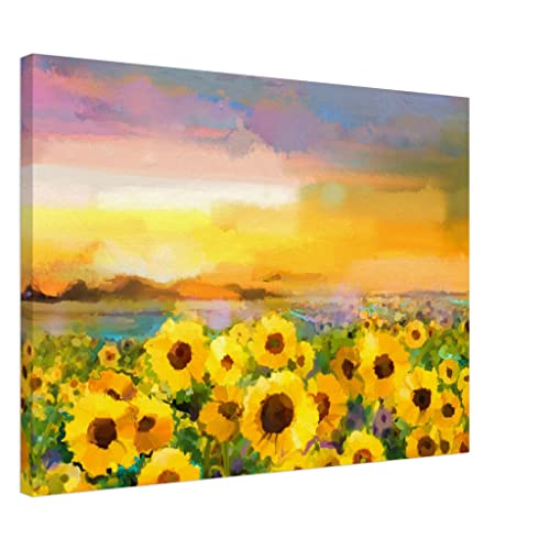 Toile encadrée 50x70 art mural floral champs de tournesol jaune