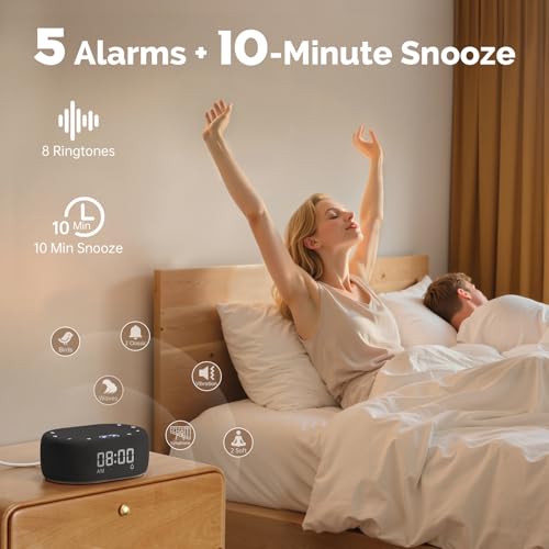 1Mii White Noise Sound Machine with Alarm Clock, Pink Noise Maker for Baby Adult Sleeping, 30 Soothing Sounds, Easy App Controlled, Dimmable 7-Color Night Light, Sleep Timer, 30 Volume Levels - Black - Thumbnail 5