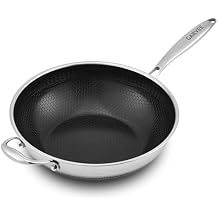 12 inch Wok pan,PFOA Free Cookware,Non Stick Stainless Steel Woks & Stir-fry pans Nonstick, Dishwasher and Oven Safe, Works on Induction