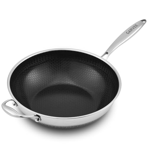GarveeMore 33 cm Poêle wok en acier inoxydable Sans PFOA