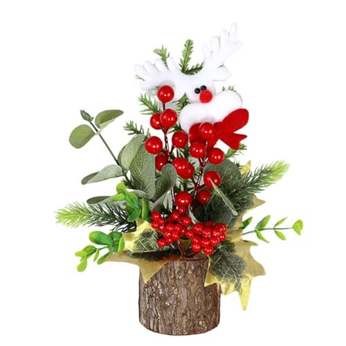 Adorno Artificial de Cedro de Bayas Rojas de Acebo de Navidad, Decoración de Mesa de Centro de Navidad, Plantas en Maceta, Centro de Mesa de Navidad, Decoración de Cocina (D)