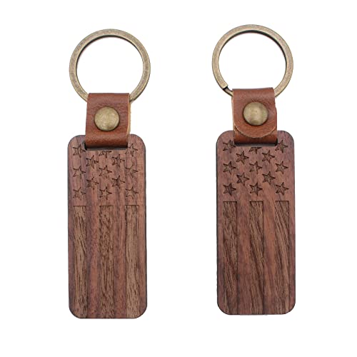 Gampro American Flag Car Wood Keychain, Wooden Keychain With Leather Strap For Men And Women #TOP2