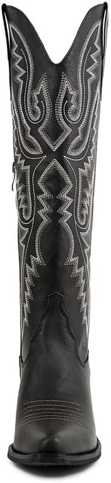 Atuelang Western Cowboy Boots for Women Knee High Wide Calf Lace Up Embroidered Cowgirl Boots - Image 4