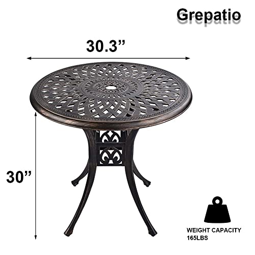 Grepatio 31" Round Cast Aluminum Dining Table, Compact Bistro Table With Umbrella Hole Conversation Table, Antique Bronze #TOP1