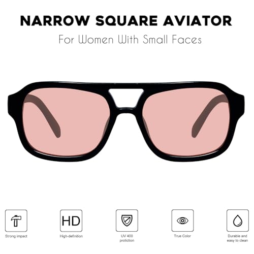 Image of mosanana Small Square Aviator Sunglasses for Women MS52362 | Retro Narrow Frame, UV400 Protection, Designed for Daily Outfits, Travel and Fashion Looks
