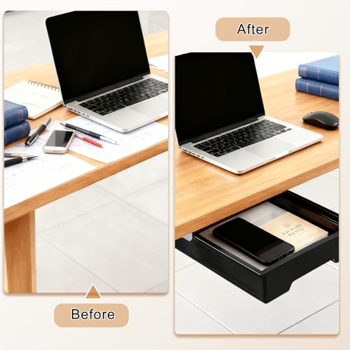 Under Desk Drawer Organizer, Self Adhesive Hidden Drawer Storage, Slide Out Desk Organizer, Space Saving Pencil & Accessories Organizer, Under Table Storage for Home Office & School, Black - Image 3