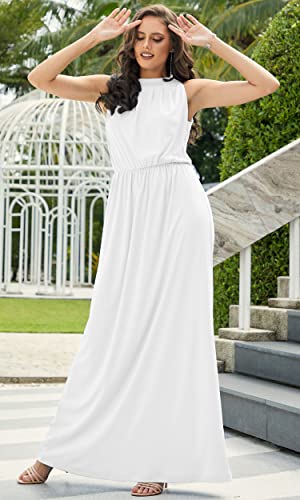 KOH KOH Plus Size Womens Long Sexy Sleeveless Bridesmaid Halter Neck Wedding Party Guest Summer Flowy Casual Brides Formal Evening A-line Gown Gowns Maxi Dress Dresses, Ivory White 2XL 18-20