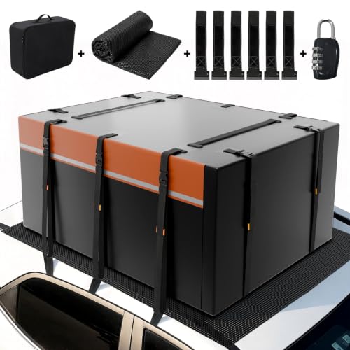 Rooftop Cargo Carrier, 21 Cu Ft Waterproof Car Roof Storage, Square Tall Roof Bag with Anti-Slip Mat, Lock, Storage Bag & 6 Door Hooks, Fits All Vehicles with/Without Roof Racks