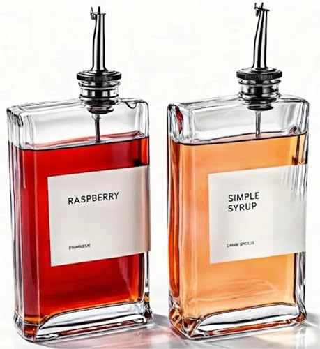 THE WHITE SHOP Olive Oil Dispenser for Kitchen, Cooking Oil Dispenser, Oil and Vinegar Dispenser Set, Olive Oil Bottle, Soy sauce dispenser, coffee syrup bottles - 2 pcs 11.8oz(Silver)