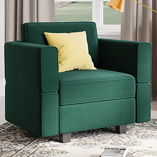 Belffin Velvet Modular Sectional Arm Chair Accent Chair with Storage Seat Single Club Chair for Apartment Green Armchair Green