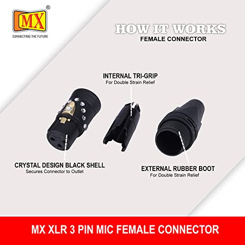 Image of MX 3 Pin XLR connector Microphone Connector pin Pure Copper Nickel Plated Pins1 for High Conductivity microphone cable connector PERENT (3 PIN CRYSTAL DESIGN, Pack of 10, Female Connector)