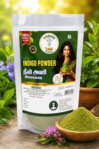 Image of Indigo Powder, Natural Herbal Hair Colour, Ammonia Free, for All Hair Types, 2 Pack, 100 G, Chemical Free, Indigofera Tinctoria Leaf Powder