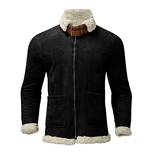 Hulkay Mens Faux Leather Sherpa Fleece Lined Jackets Casual Heavyweight Winter Warm Fur Collar Coats Flight Bomber Jackets(Black,X-Large) #TOP1