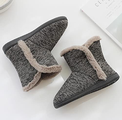 GREUS Unisex Adults Winter Warm Cozy House Bedroom Slippers Indoor Ankle High Snow Boots, Grey, Size 6-11.5 Wide Women/8-10 Men4