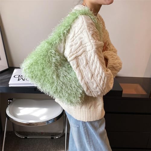 Fluffy Shoulder Hobo Bag Handbag and Purse Women Y2K Fuzzy Soft Plush Underarm Tote Bag4