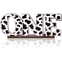 ANGOLIO Cow Print One Letter Sign Table Wooden Centerpieces for Baby Shower Farm Animal First Birthday Party Decor Holy Cow Im One Toddler Boy Girls 1st Birthday Party Supplies