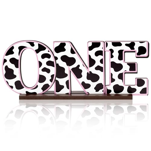 ANGOLIO Cow Print One Letter Sign Table Wooden Centerpieces for Baby Shower Farm Animal First Birthday Party Decor Holy Cow I'm One Toddler Boy Girls 1st Birthday Baby Shower Newborn Party Supplies
