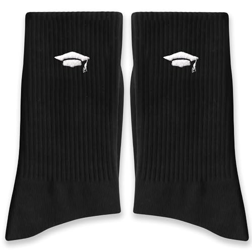 AYQJCBGC Funny Graduation Embroidered Socks Graduation Cap Crew Socks for Graduates, Graduations Gift Sock. (054)